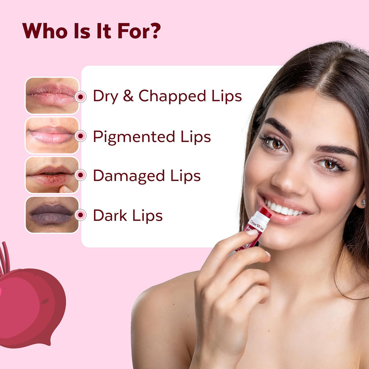Tinted Lip Balm with SPF 50 PA+++ Brightening Beetroot Lip Balm For Dark Lips With Kojic Acid,Vitamin E, Soft, Glossy Lips- SPF lip balm for Women 5g