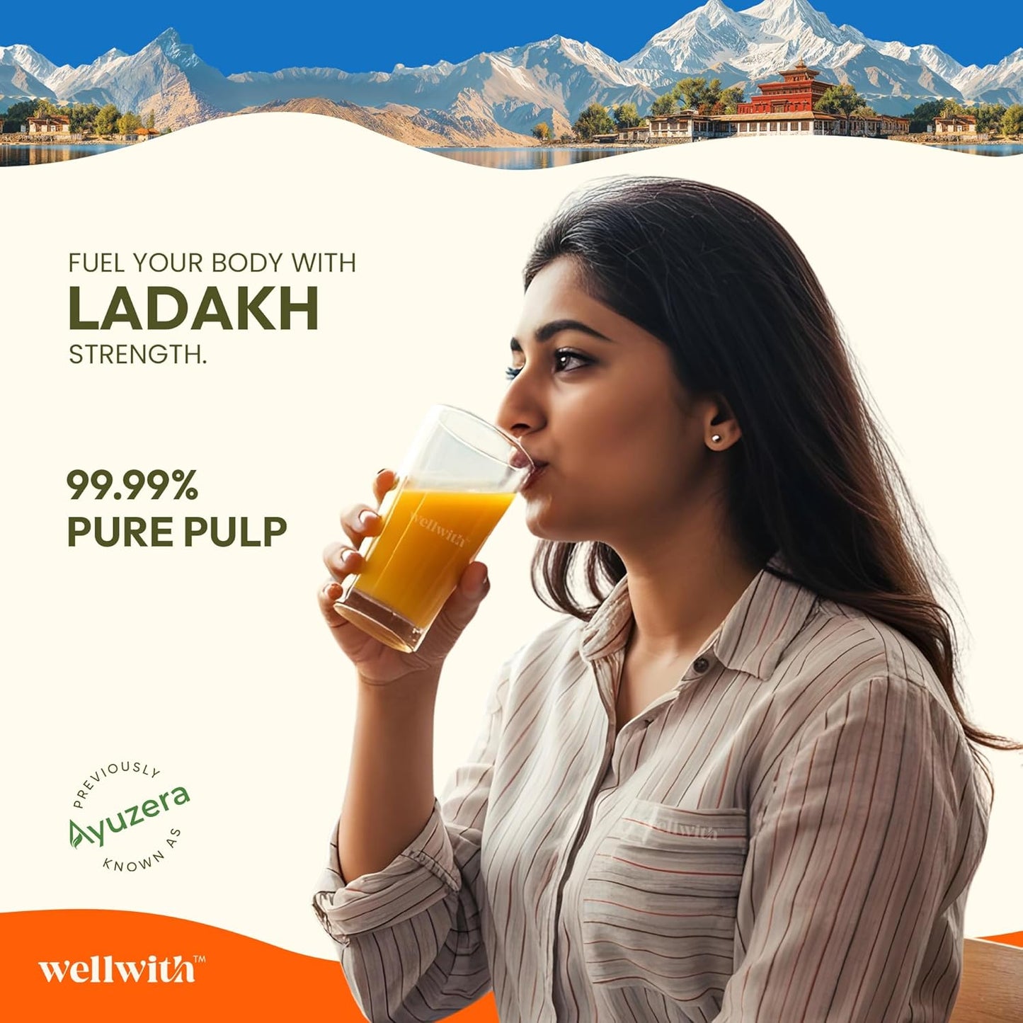 Ayuzera (Wellwith) Himalayan Sea Buckthorn Pulp Concentrate 300ml | Cold-Pressed | Makes 50 Glasses | Natural Vitamin C, Omega 3 6 7 9, Antioxidants | Immunity, Skin Glow & Gut Health Support | Juice Seabuckthorn