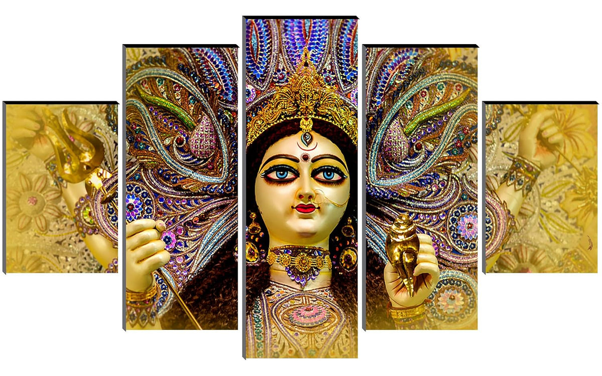Shrowali Durga ma wall Painting for Living Room | Painting for Wall Decoration | Wedding Gift for Couples | 3D Painting for Bedroom | Abstract Painting Set of 5 (75x45 cm) SANFPNLS32660