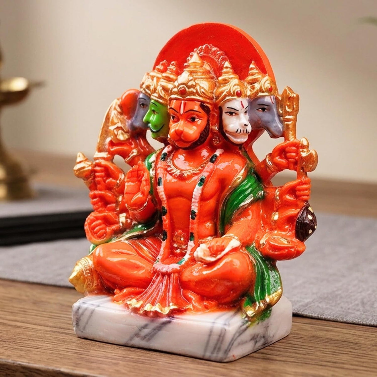 Resin Hanuman Ji Murti Panchmukhi Hanuman For Door Entrance Temple Home & Office Decor Living Room Decoration Gift For New House Warming Ceramony Balaji Idol Evil Eye 6.3 cm Orange