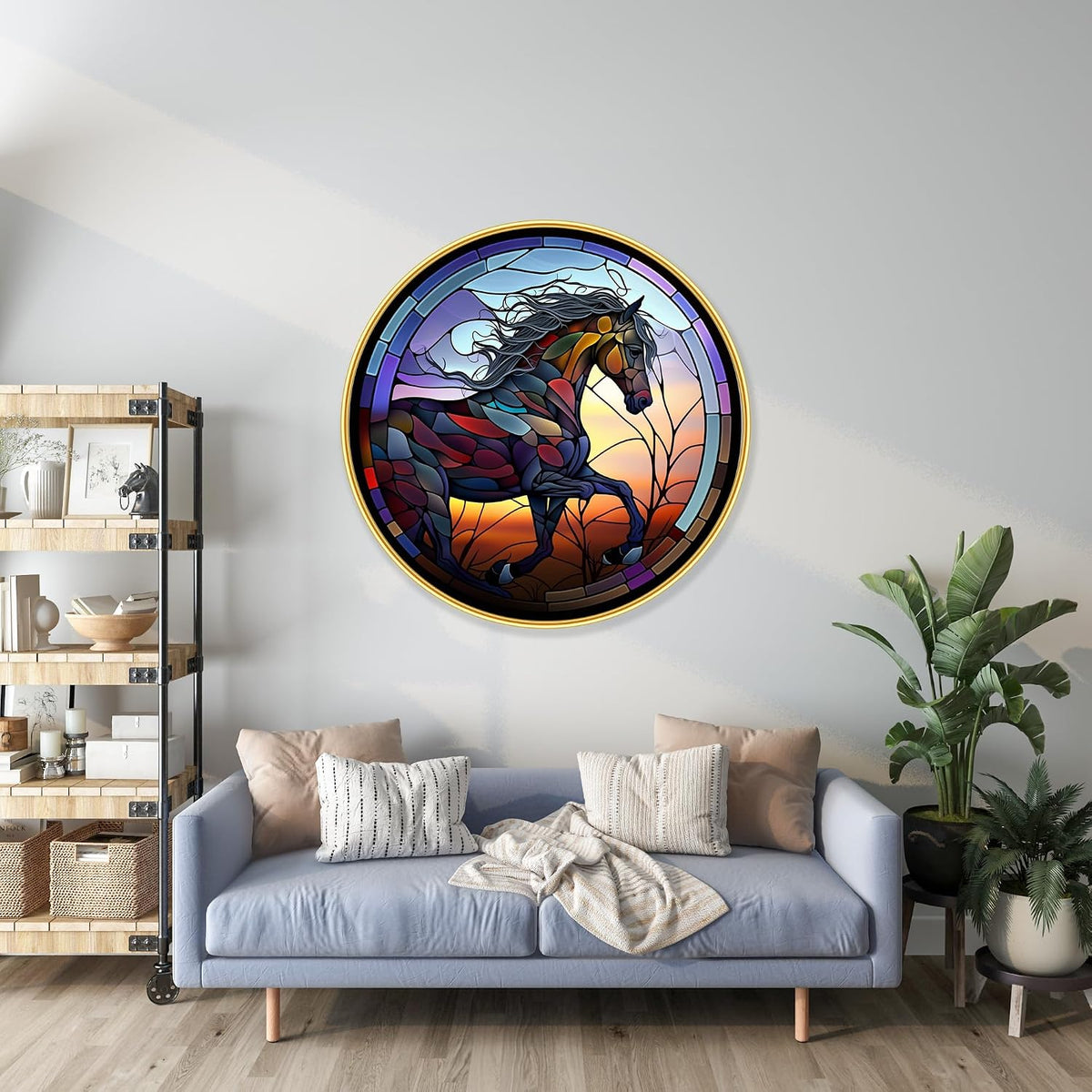 Running horse modern art Premium Sparkle lamination Golden Slim Frame 50.8 cm x 50.8 cm Large Size, For Home/Office/Hotel painting GRL-28