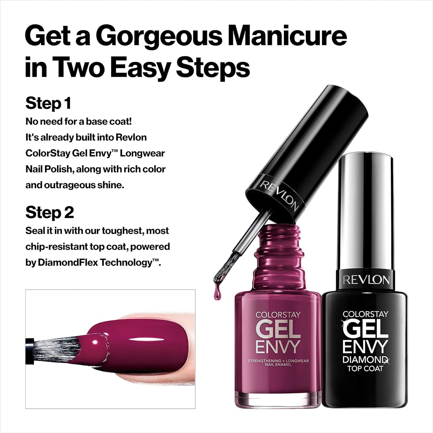 Revlon ColorStay Gel Envy Longwear Nail Enamel, Chip Resistant Diamond Top Coat Nail Polish with Shine, 11.7 ml