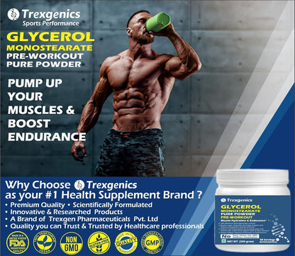 Trexgenics GLYCEROL MONOSTEARATE GMS Pure & Premium Powder Pre-Workout, > 40% Monoglycerides content 50 servings (250 gram)