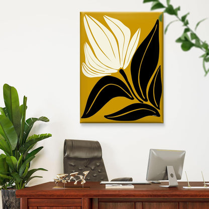 Bold Floral Framed Canvas Wall Art – Modern Yellow and Black Abstract Botanical Painting for Living Room, Bedroom & Office – Contemporary Flower Design Print (18 x 24 Inch) CVD-419