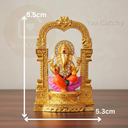 Yaa Catchy Shree Ganesh Car Dashboard Idol | Premium Golden Temple Arch Lord Ganesha Statue for Car, Home & Office Protection and Bless Travelers on Their Journeys.(Golden Arch Lord Ganesha)