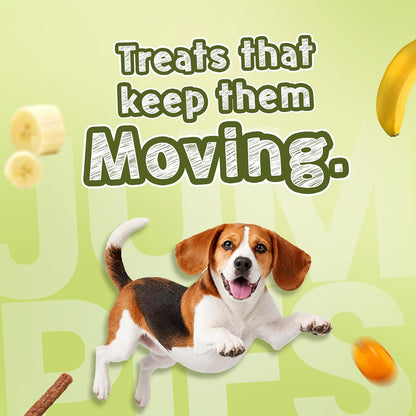 TailsAlive Jumpies+ Treats for Dogs | Joint & Mobility Support | No Added Sugar | Ashwagandha, Green-Lipped Mussel & Prebiotics | Banana | 100g