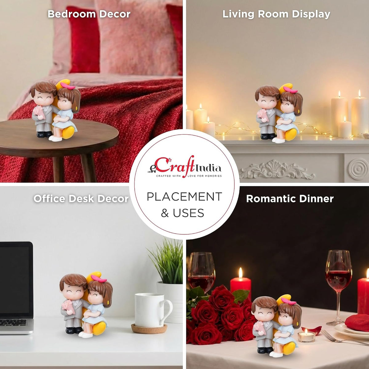 eCraftIndia Valentine Gift for Girlfriend Boyfriend Romantic Love Moon Couple Showpiece Valentine Day Gift for Husband Wife Special Love Her Him | Valentine Day Decoration Items