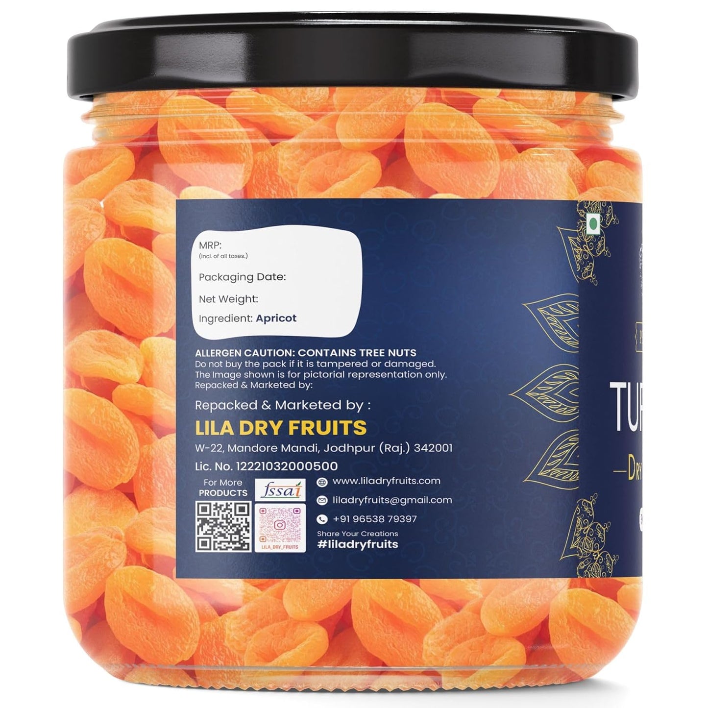 LILA DRY FRUITS Turkish Apricots 100 Grams | Naturally Dried Apricot Khubani Soft & Delicious Khurmani | Ideal for Cooking, Baking and Snacking | Premium Exotic Dry Fruit Perfect for Giftings