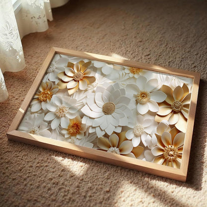 Floral Wall Painting with Frame Set of 1 | Premium White & Gold Flower Artwork, Luxury Textured Botanical Wall Decor for Living Room Bedroom Office Home Decoration (Art-10,13x19inch)