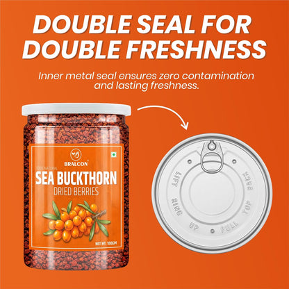 BRALCON Sea Buckthorn Dried Berries - 100 g, Natural Tangy Fruit, Premium Snack, Culinary Ingredient for Smoothies, Breakfast Bowls and Desserts, 100g Pack