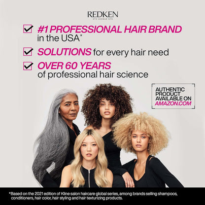 Advertisement for Redken hair products featuring four women with different hair types on a white background.
