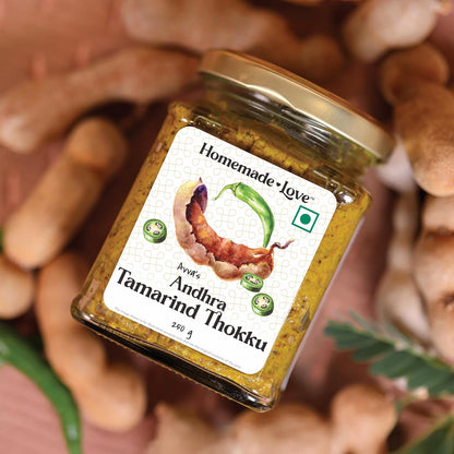 Homemade Love Andhra Tamarind Thokku (250 Gm) | Tamarind Pickle with Green Chillies Pure Natural Home Made Taste | Authentic Andhra Style Achar Perfect for Rice, Dosa, Idli & Roti | No Preservatives