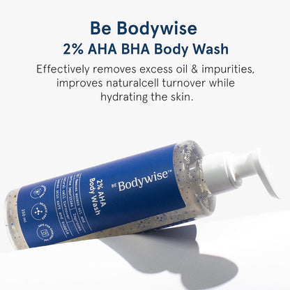 Be Bodywise 2% AHA Body Wash | With 1% Lactic Acid, Glycolic Acid & 4% Glycerin | Exfoliates & Promotes Glowing Skin | Smoothens Rough & Bumpy Skin | Daily Use Shower Gel | 250ml