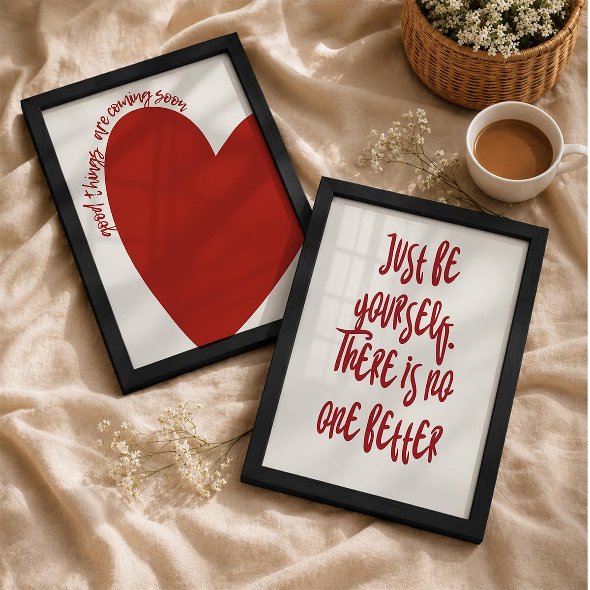 Motivational Quotes Wall Art Set of 2 Framed Paintings | Inspirational Poster Just Be Yourself Good Things Coming | Bedroom Living Room Home Décor (Art 15, 10x13 Inches, Black)
