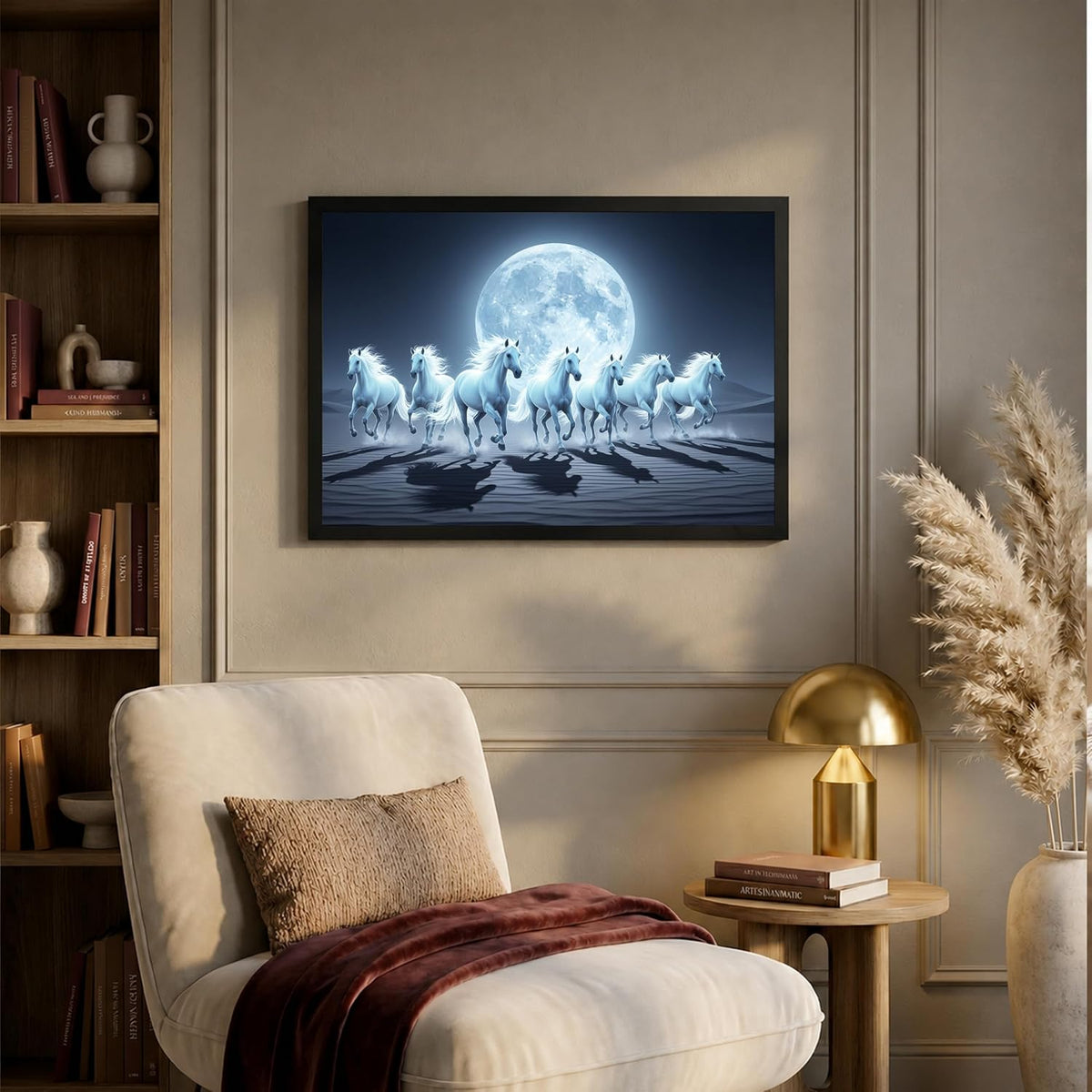 7 Horse Vastu Wall Painting (Landscape Collection) (Natural, Design 18, 48L x 33W cm)