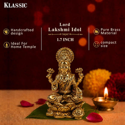 1.5 Inch Pure Brass Maa Lakshmi Idol | Divine Murti for Home Temple, Mandir, Office Desk & Puja Room | Pooja Decor, Festive Gift & Spiritual Home Accent