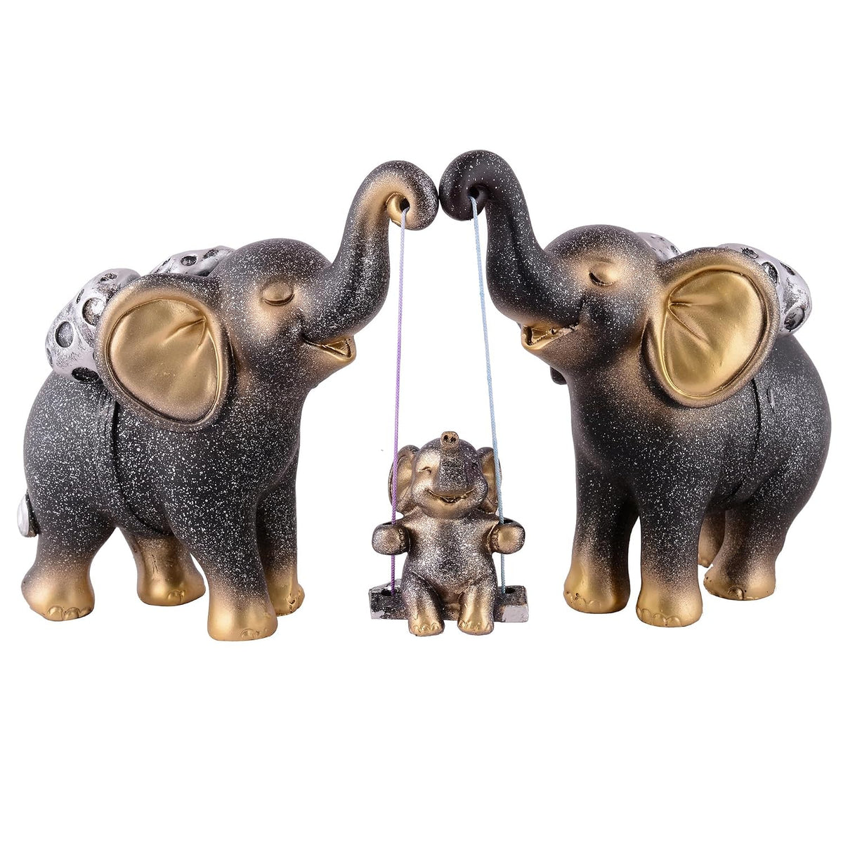 Decorative Elephant Family Showpiece Home & Office Decor(Black)