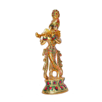 KridayKraft Lord Krishna Metal Statue,Krishna Idol Murti Playing Flute for Temple Pooja,Decor Your Home,Office & Showpiece Figurines Gift Article,Religious Idol...