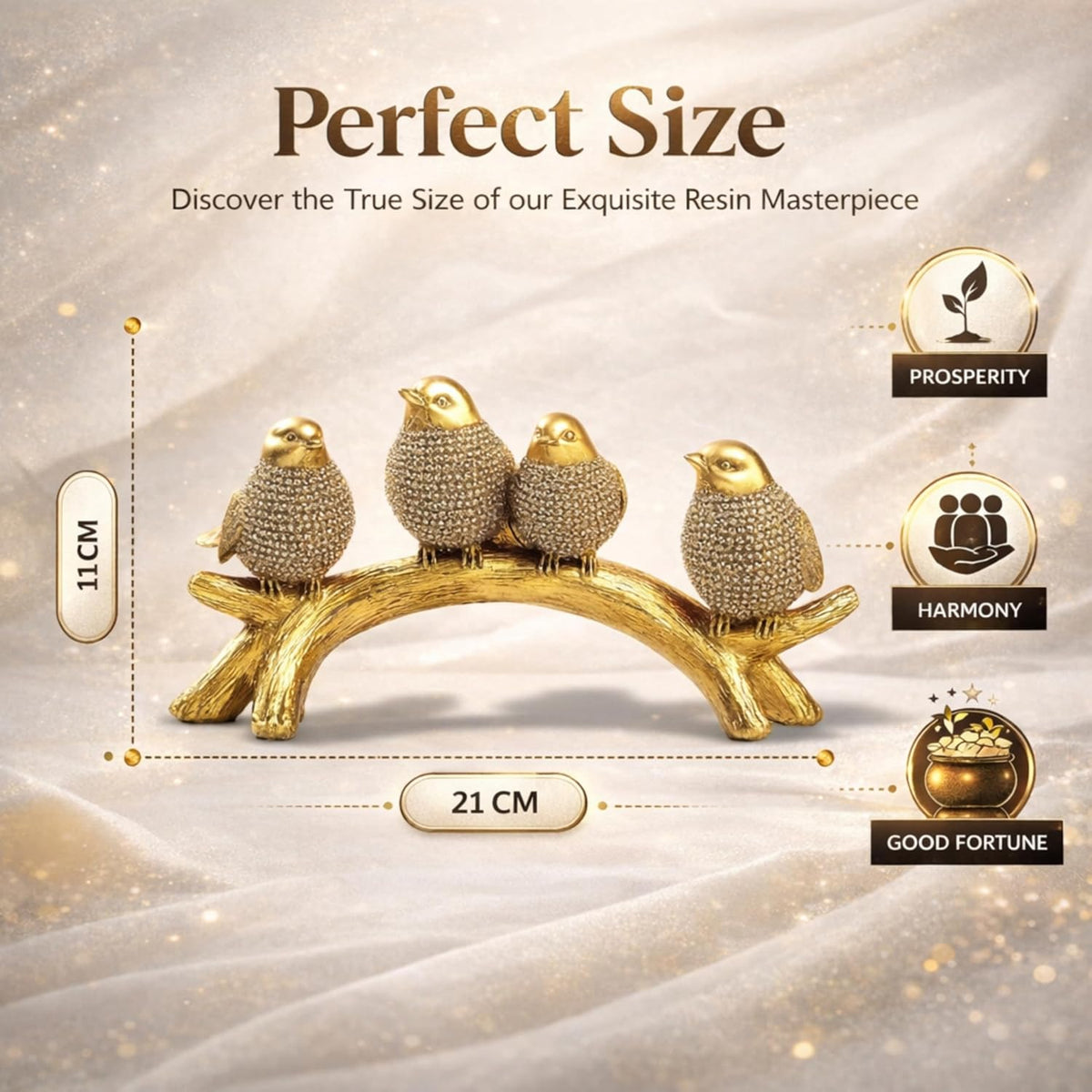 Golden Birds on Branch Showpiece for Home Decor – Resin Chirping Birds Figurine Statue for Living Room Shelf Table Decoration | Modern Decorative Bird Golden Showpiece (20.5 x 11.5 x 9 cm)