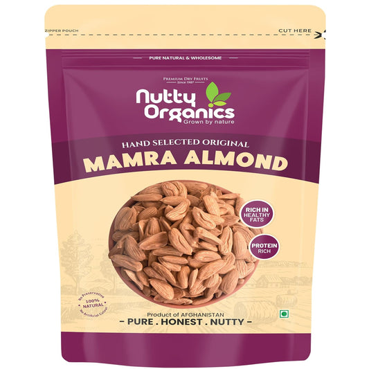 Nutty Organics Almonds Mamra - 500 GM (Grade A ++ Nuts, Premium, Rich In Oil) Richest Natural Source of Vitamins, Magnesium & Protien | Special Mamra Badam Giri