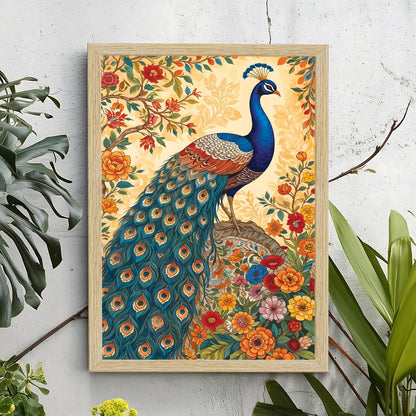 Peacock Painting For Wall Vastu with Frame for Home Decoration, Madhubani Painting for Living Room, 12.0 X 18.0 inches, Set Of 1