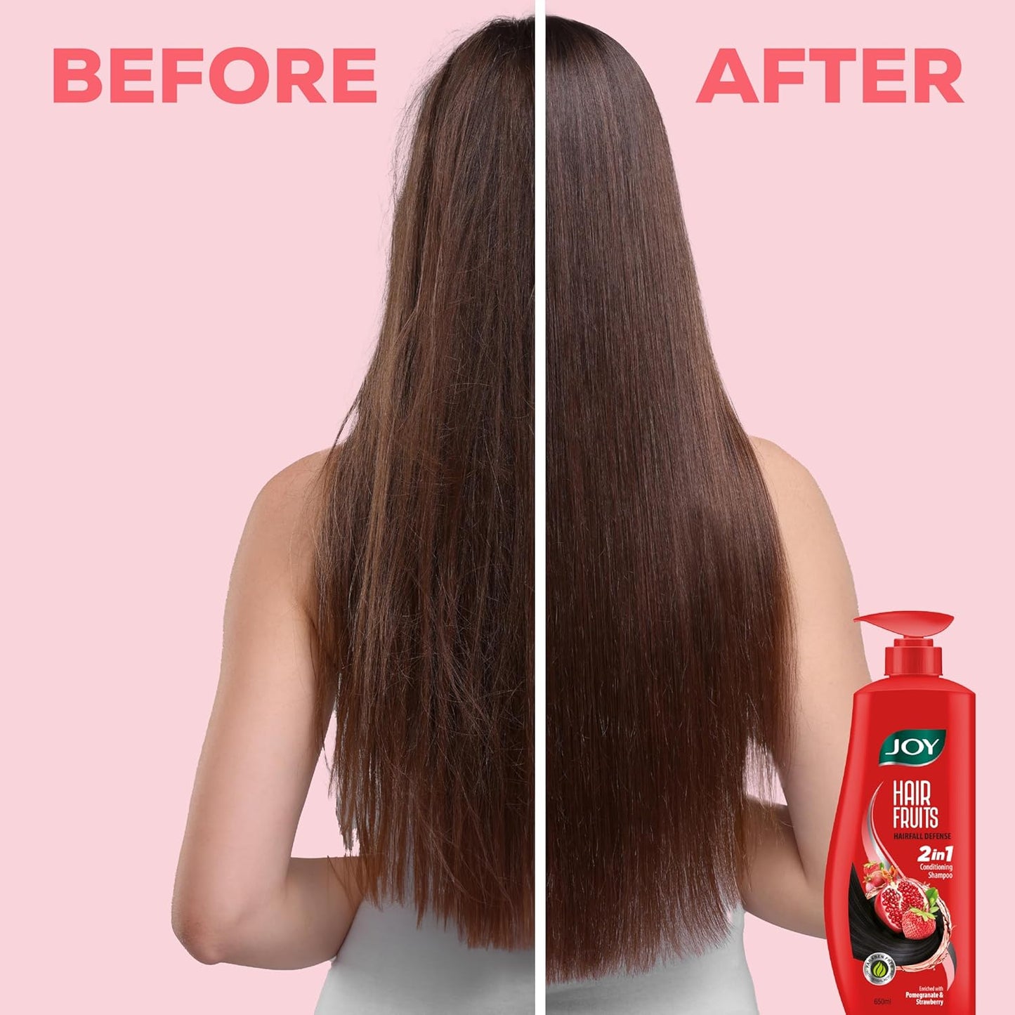 Joy Hair Fruits Hairfall Defense Conditioning Shampoo Enriched with Pomegranate & Strawberry, 650 ml
