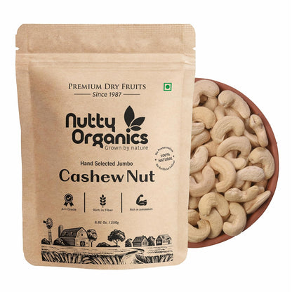 Nutty Organics Whole Cashew Nuts 250 Gm | Hand Selected Jumbo | Nutritious & Delicious Nuts | Natural & Crunchy | Healthy Dry Fruit Snack