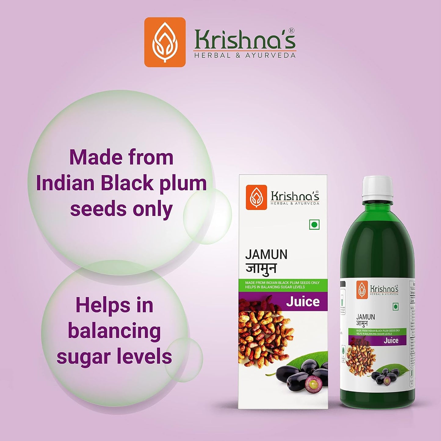 KRISHNA'S HERBAL & AYURVEDA Jamun Juice-500 Ml|(Pack Of 1)|Ayurvedic Way To Manage Blood Sugar|Good For Metabolic&Digestive Health