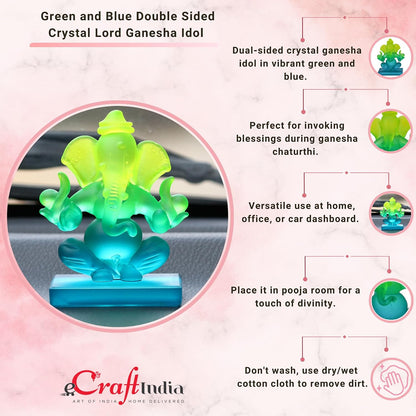 Green and Blue Double Sided Crystal Car Ganesha Showpiece