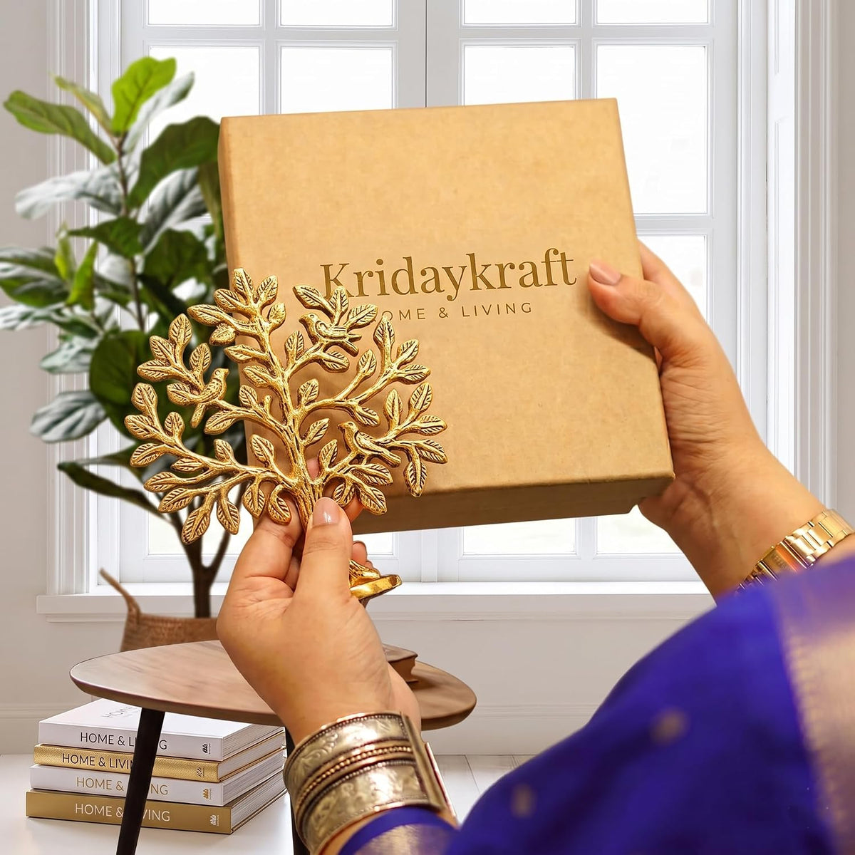 Kalpavriksha Tree of Life Showpiece with Birds, 15 cm Golden Metal Kalpvriksh for Home Mandir, Vastu, Office Table, Housewarming & Diwali Gift