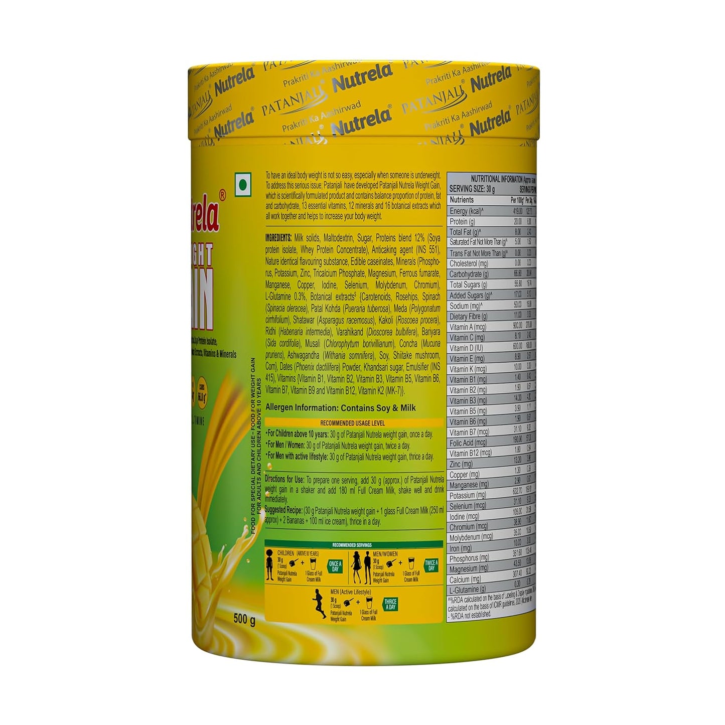 Nutrela Weight Gainer | 500g | High-Calorie Mass Gainer with Vitamins & Khandsari Sugar | Ideal for Men & Women