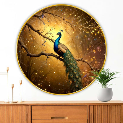 Peacock modern art Premium Sparkle lamination Golden Slim Frame 50.8 cm x 50.8 cm Large Size, For Home/Office/Hotel painting GRL117
