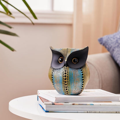 Modern Classy Happy Owl Resin Art Figure Showpiece (Multicolor), 13L X 6.5W X 14H CM