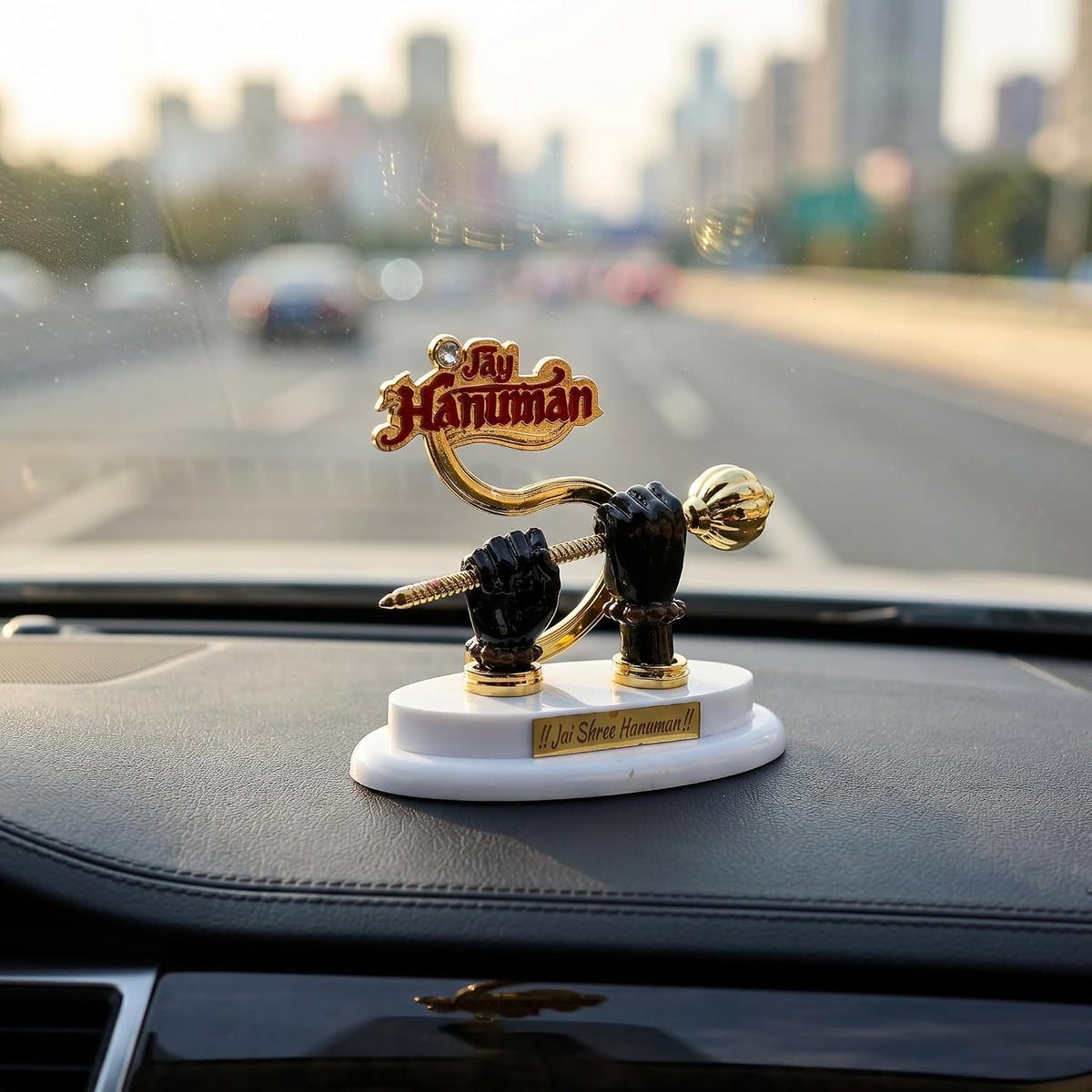 Hanuman Gada Showpiece for Car Dashboard – Jai Hanuman Decorative Idol with Gada, Spiritual Dashboard Decor for Home Temple, Office Desk, Vastu Gift Item