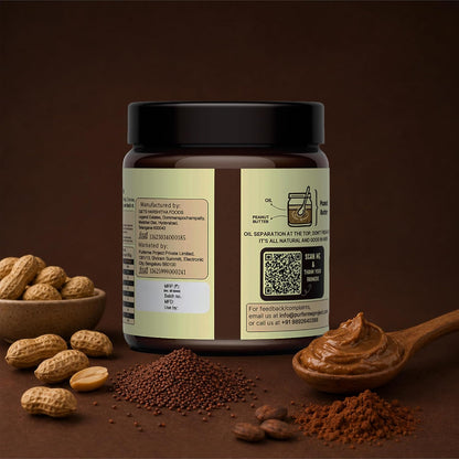 PurFerme Project Ragi & Cocoa with Jaggery Peanut Butter | Creamy (500 g) | Healthy Peanut Butter with Ragi & Cocoa