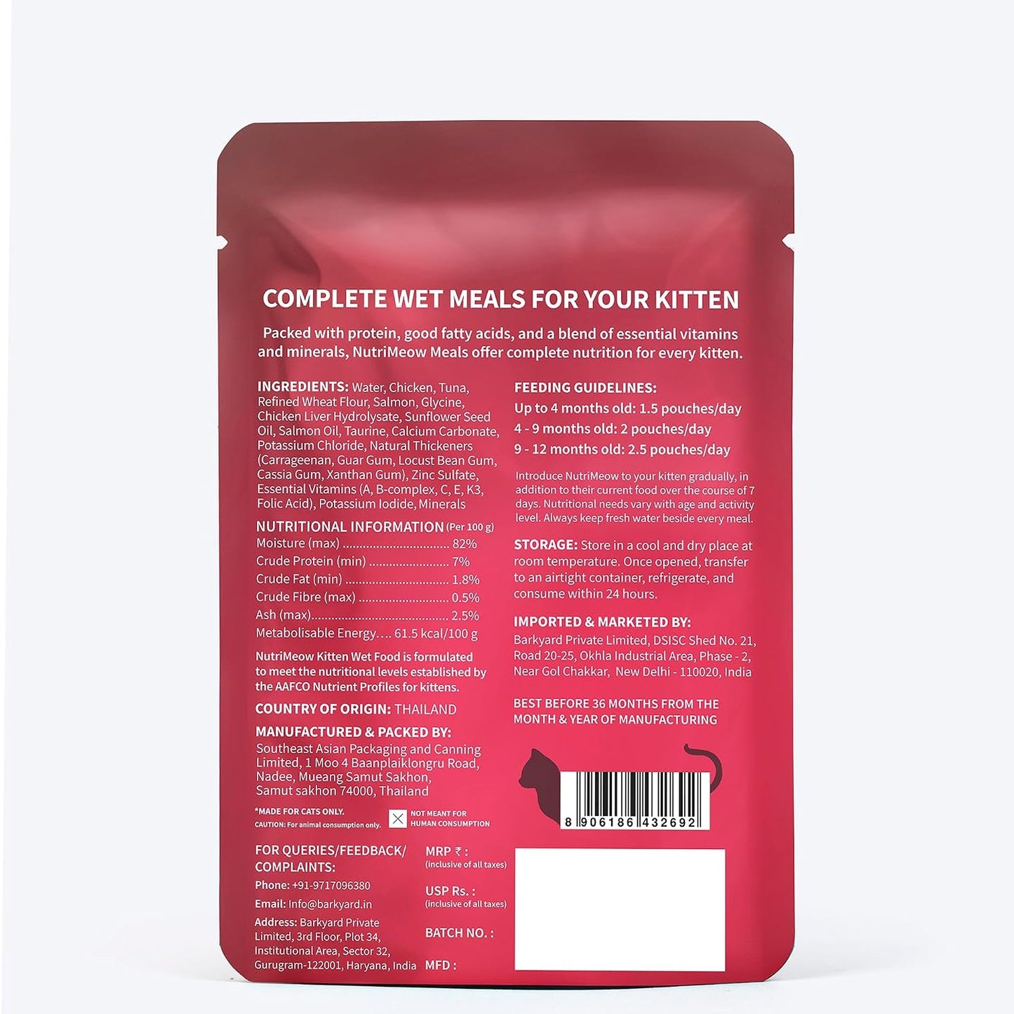 NutriMeow Tuna in Jelly Kitten Wet Food - 80gm | High Protein, Nutritious & Tasty Cat Pouch | Complete Balanced Food | Supports Growth & Development for All Kitten Breeds