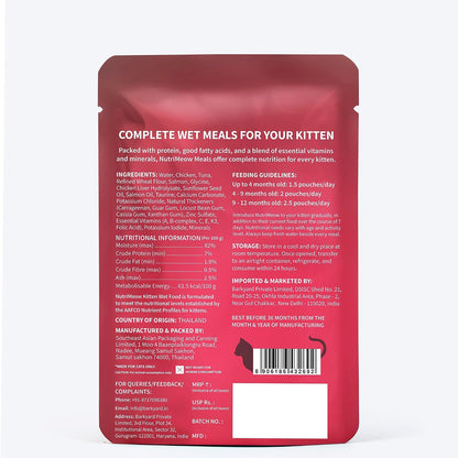 NutriMeow Tuna in Jelly Kitten Wet Food - 80gm | High Protein, Nutritious & Tasty Cat Pouch | Complete Balanced Food | Supports Growth & Development for All Kitten Breeds