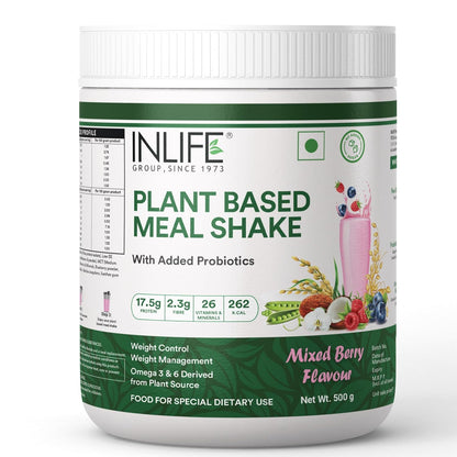 INLIFE Plant Based Meal Replacement Shake | Plant Protein Powder (17.5 Protein) No added Sugar, Lactose Free | Added Probiotics, 500g (Mixed Berry)