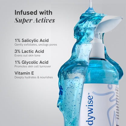 Be Bodywise 5% AHA BHA Exfoliating Body Wash 700ml | For Body Acne, Strawberry Skin, De-Tan | Infused with 3% Lactic Acid, 1% Salicylic Acid, 1% Glycolic Acid | Non-Drying, Paraben Free