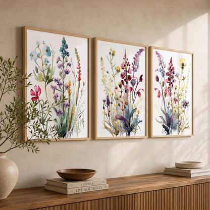 Floral Art Home Decoration Floral Paintings With Frame For Living Room Bed Room Hotel Wall Decor Digital Reprint Set of 3 (13X17 inch)