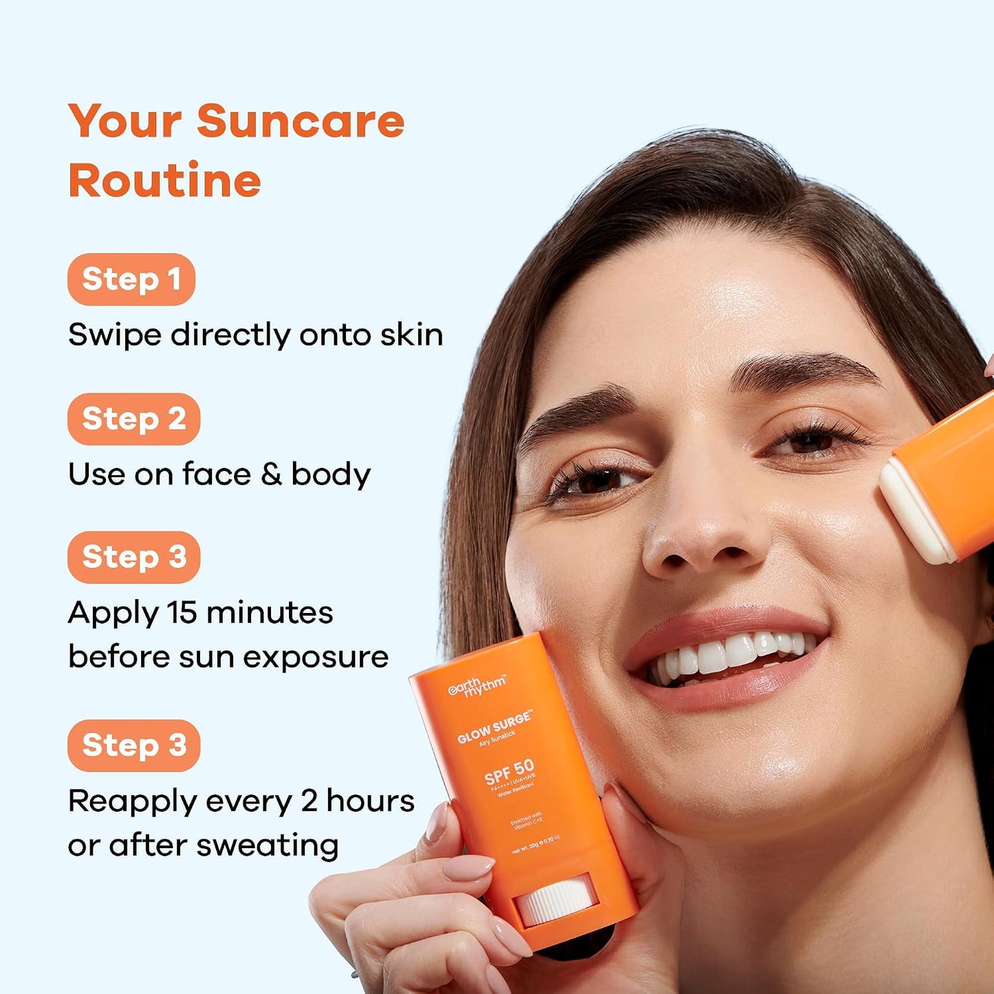 Earth Rhythm Glow Surge Vitamin C & E Sunstick SPF 50 – Brightening, No White Cast, Oxybenzone-Free, Vegan