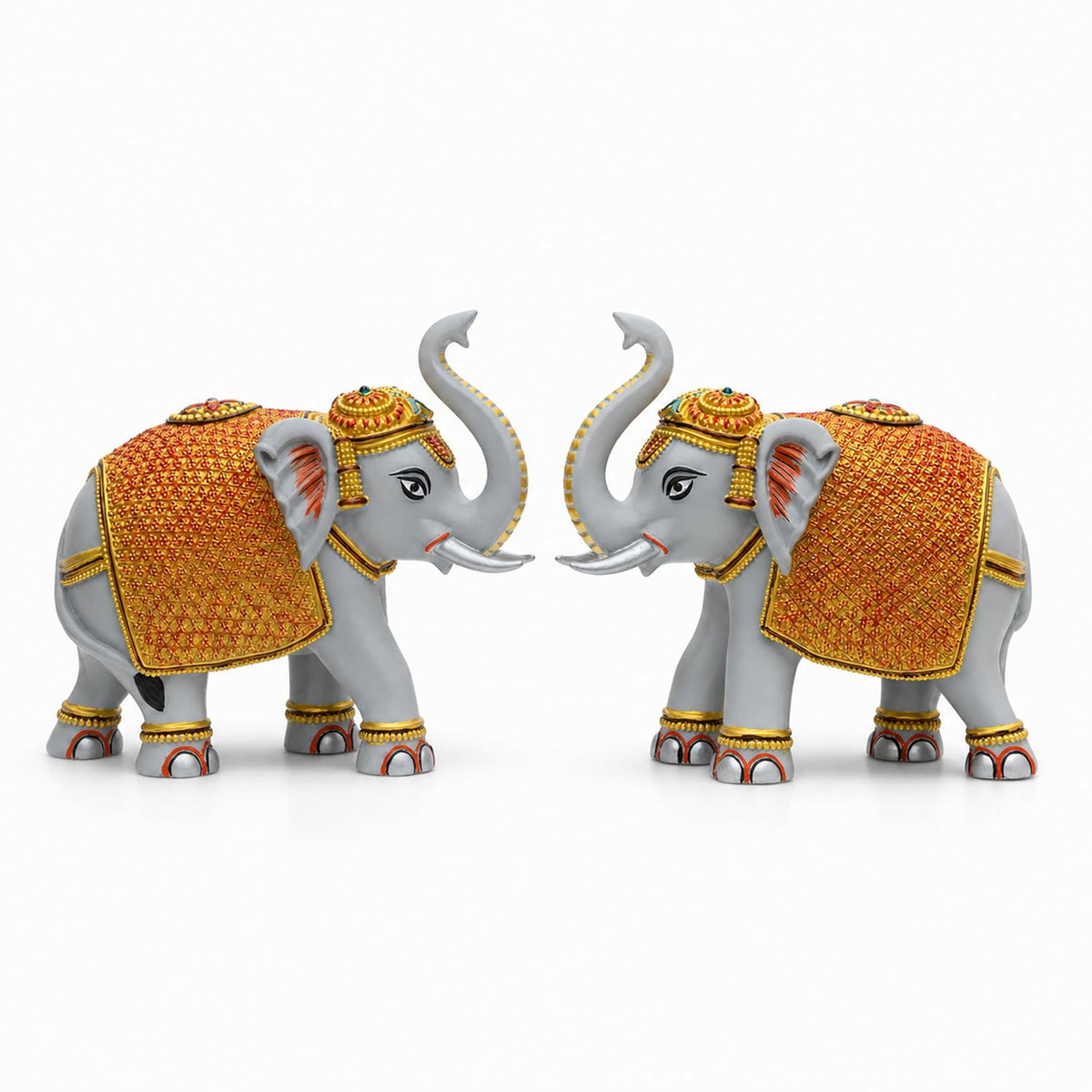 Grey Gold Mini Elephant Showpiece Pair, Car Dashboard, 3 Inch