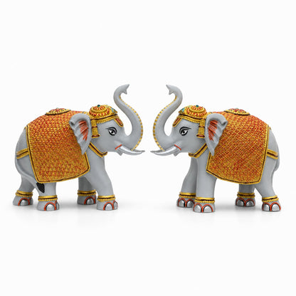 Grey Gold Mini Elephant Showpiece Pair, Car Dashboard, 3 Inch