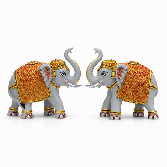 Grey Gold Mini Elephant Showpiece Pair, Car Dashboard, 3 Inch