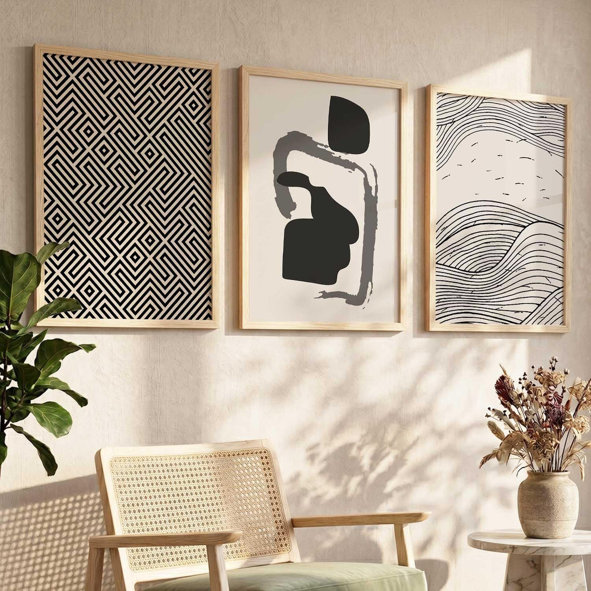 Modern Art Decorative Wall Art Print With Frame Pattern Paintings For Living Room Bed Room Hotel Wall Decor Digital Reprint Set of 3 (13X17 inch)