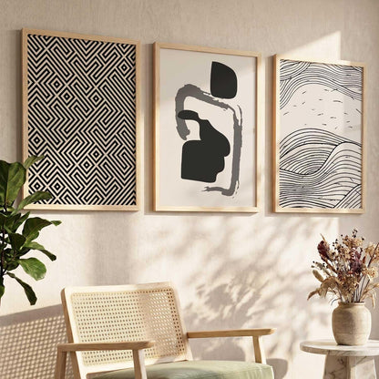 Modern Art Decorative Wall Art Print With Frame Pattern Paintings For Living Room Bed Room Hotel Wall Decor Digital Reprint Set of 3 (13X17 inch)