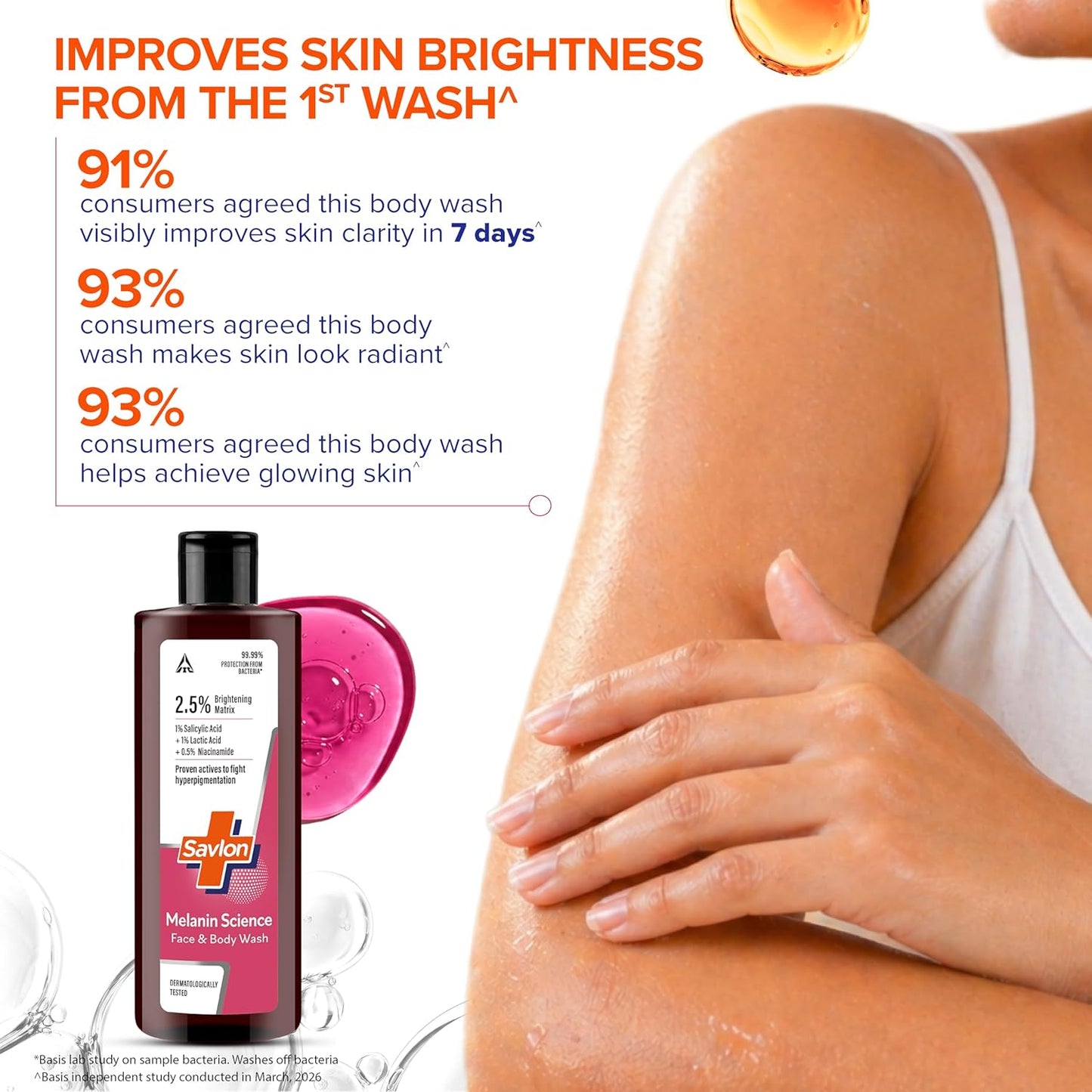 Savlon Melanin Science Face & Body Wash 250ml | With 1% Salicylic Acid + 1% Lactic Acid + 0.5% Niacinamide | Fights Hyperpigmentation | Helps Renew Dull Skin in 7 Days | Dermatologically Tested