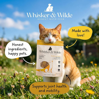 Whisker and Wilde Dehydrated Chicken Jerky | Cat Treats | Natural Immune Support with Turmeric | Anti-Inflammatory | Training and Reward | Dental Chew | No Preservatives | All Life Stages | 70g