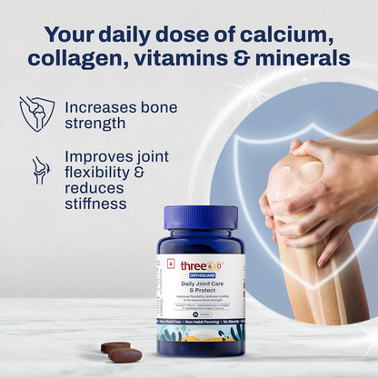 three60+ Daily JOINT CARE & PROTECT tablets | Improves Bone Strength, Promotes Cartilage Repair, Enhances Joint Mobility | Acujoint, Undenatured type-II collagen, Hadjod | (30 Tablets)