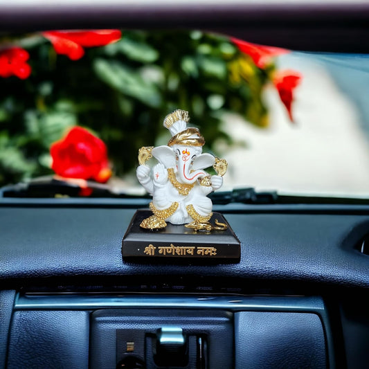 Divine Gold-Plated Ganesh Idol - Perfect God Murti for Car Dashboards and Home Decor(3 Inches)